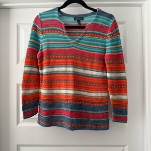 LRL Lauren Jeans Co Ralph Lauren Multicolor Stripe Knit Sweater Top Western Sz S